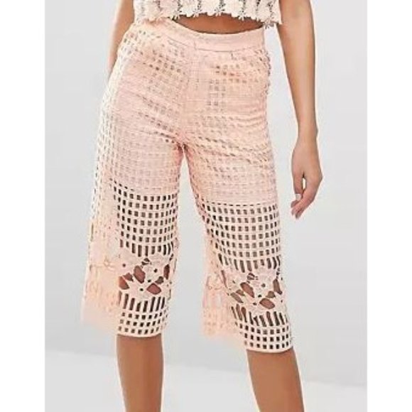 Zoe Pants - ZOE Endless Rose Blush Pink Cropped Crochet Culotte Pants.